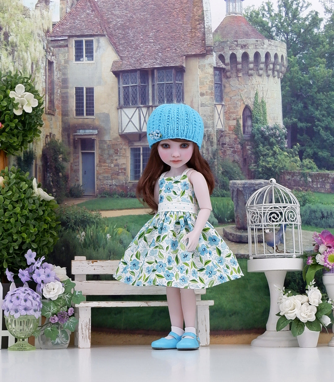 Watercolor in Aqua - dress, sweater with shoes for Ruby Red Fashion Friends doll