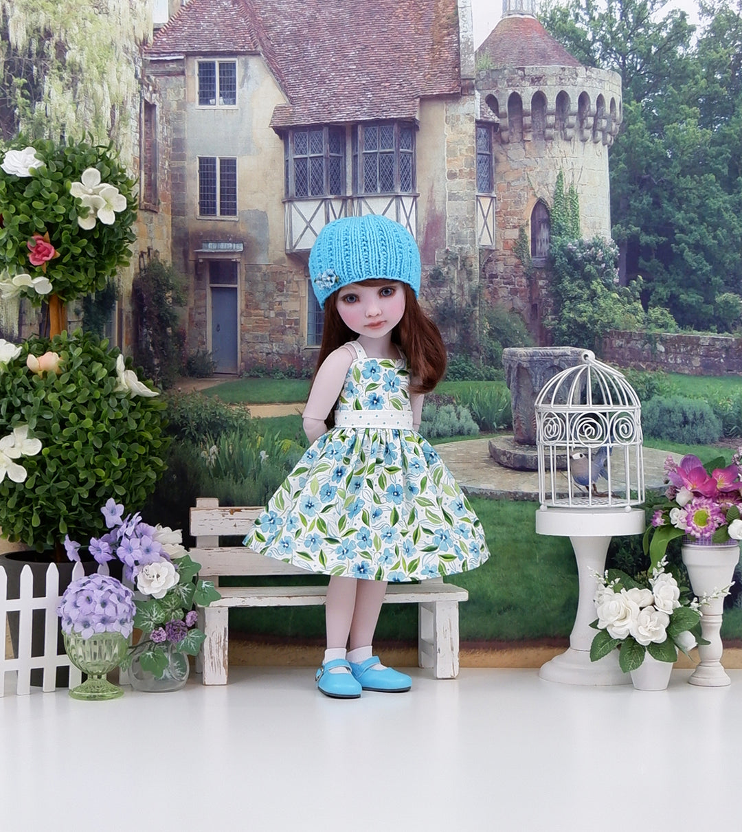Watercolor in Aqua - dress, sweater with shoes for Ruby Red Fashion Friends doll