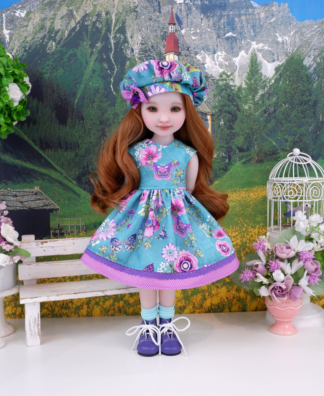 Watercolor Perennials - dress with boots for Ruby Red Fashion Friends doll