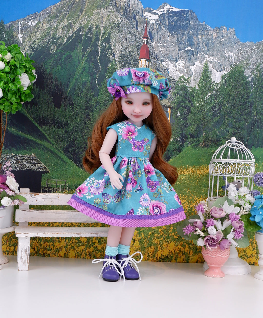 Watercolor Perennials - dress with boots for Ruby Red Fashion Friends doll
