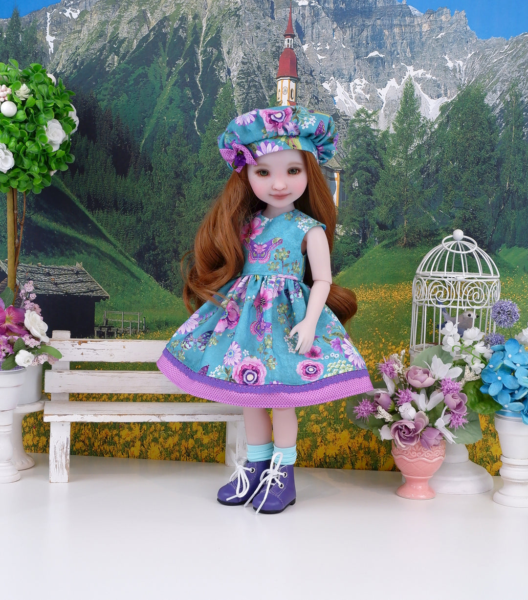 Watercolor Perennials - dress with boots for Ruby Red Fashion Friends doll