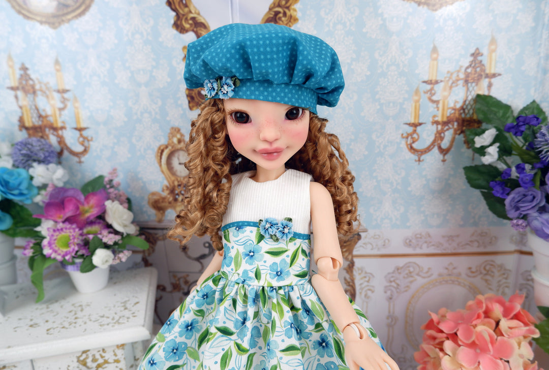 Watercolor Petunia - Aqua - dress with shoes for Anderson Art Doll BJD