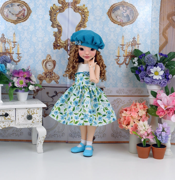 Watercolor Petunia - Aqua - dress with shoes for Anderson Art Doll BJD
