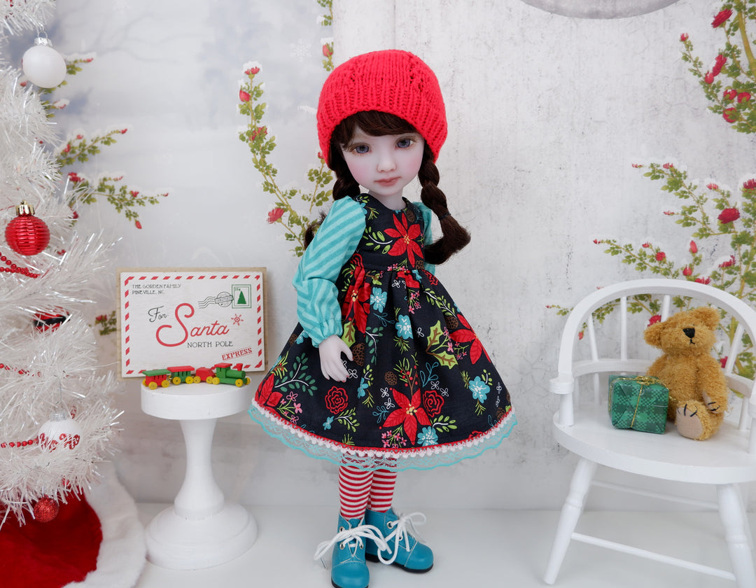 Whoville Poinsettia - dress ensemble with boots for Ruby Red Fashion Friends doll