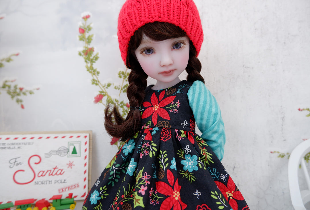 Whoville Poinsettia - dress ensemble with boots for Ruby Red Fashion Friends doll