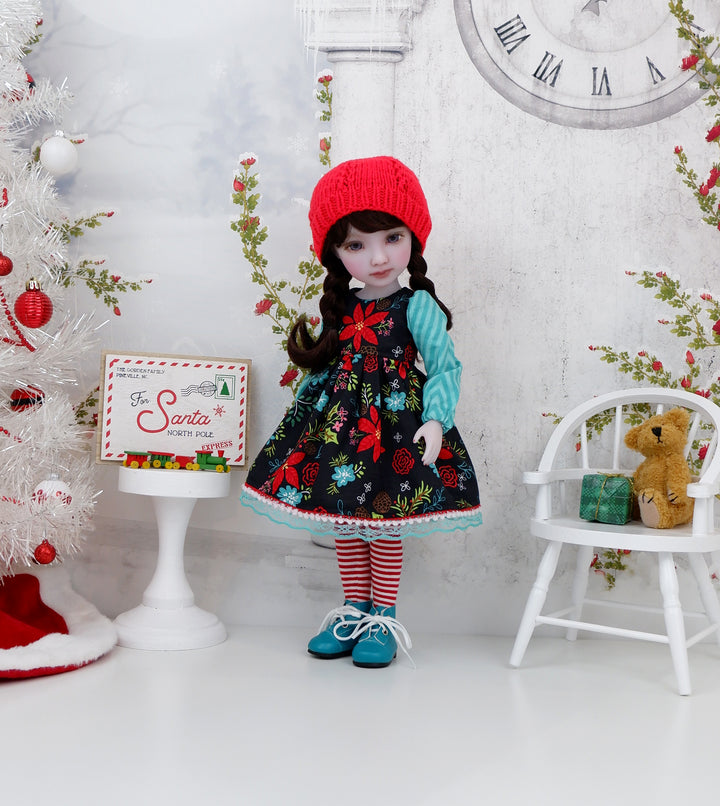 Whoville Poinsettia - dress ensemble with boots for Ruby Red Fashion Friends doll