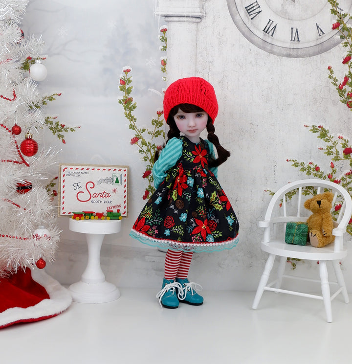 Whoville Poinsettia - dress ensemble with boots for Ruby Red Fashion Friends doll