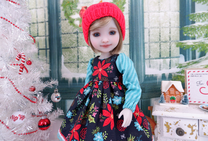 Whoville Poinsettia - dress ensemble with boots for Ruby Red Fashion Friends doll