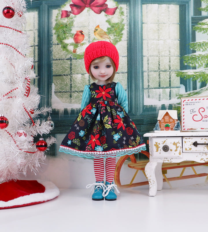 Whoville Poinsettia - dress ensemble with boots for Ruby Red Fashion Friends doll
