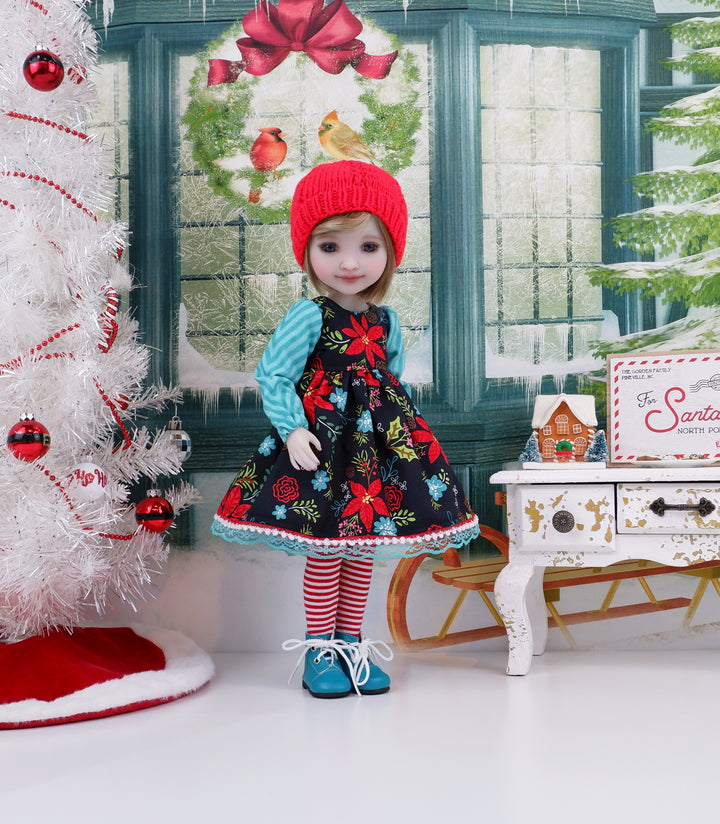 Whoville Poinsettia - dress ensemble with boots for Ruby Red Fashion Friends doll