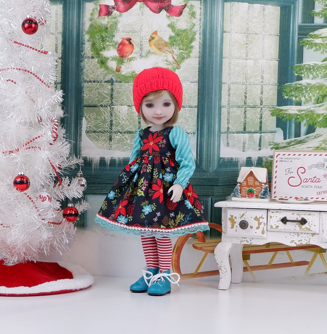 Whoville Poinsettia - dress ensemble with boots for Ruby Red Fashion Friends doll