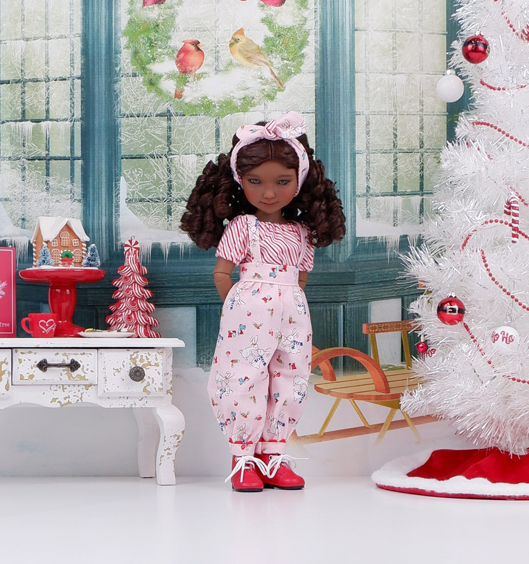 Winter Cuddles - blouse & suspender pants with boots for Ruby Red Fashion Friends doll