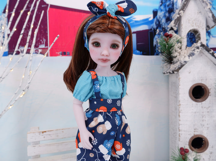 Winter Mittens - blouse & suspender pants with boots for Ruby Red Fashion Friends doll