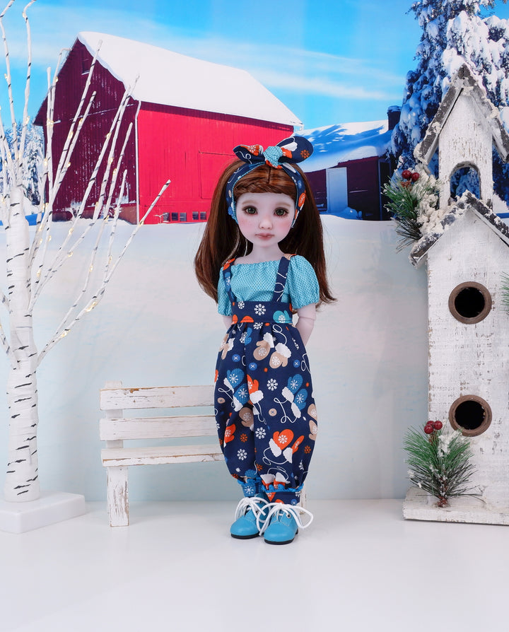 Winter Mittens - blouse & suspender pants with boots for Ruby Red Fashion Friends doll