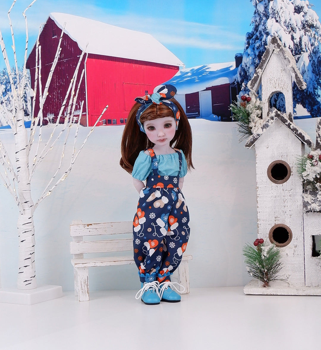 Winter Mittens - blouse & suspender pants with boots for Ruby Red Fashion Friends doll