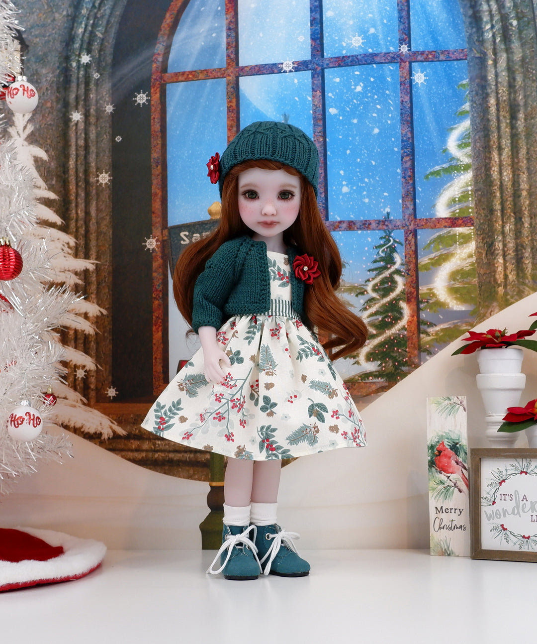 Winter Pine Berries - dress, sweater and boots for Ruby Red Fashion Friends doll