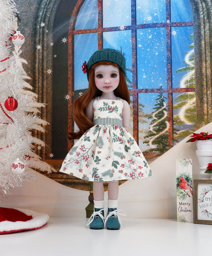 Winter Pine Berries - dress, sweater and boots for Ruby Red Fashion Friends doll
