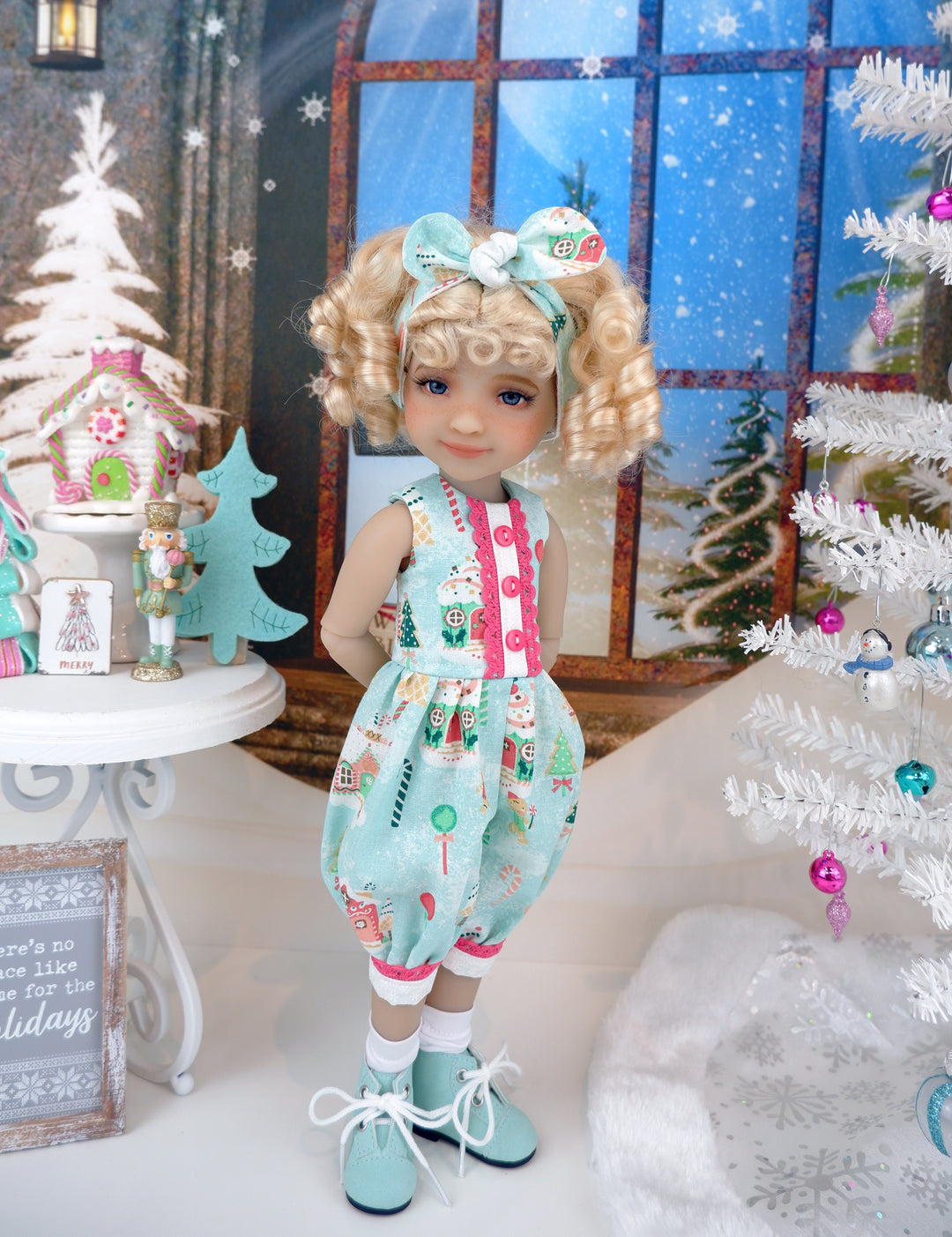 Winter's Gingerbread House - romper with boots for Ruby Red Fashion Friends doll