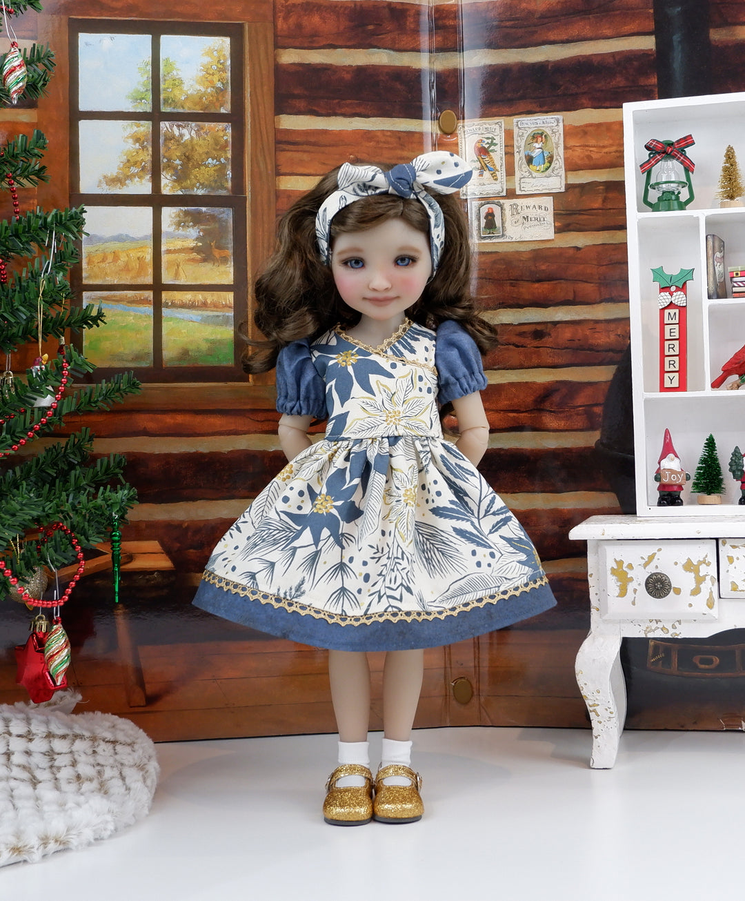 Wintertide Poinsettias - dress with shoes for Ruby Red Fashion Friends doll