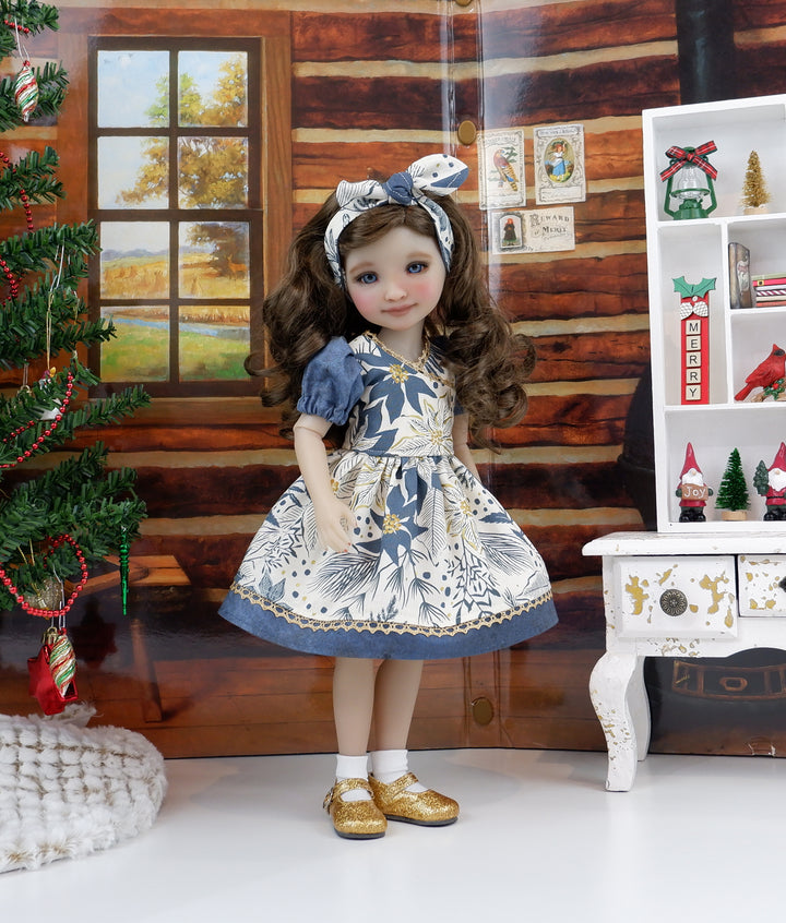 Wintertide Poinsettias - dress with shoes for Ruby Red Fashion Friends doll