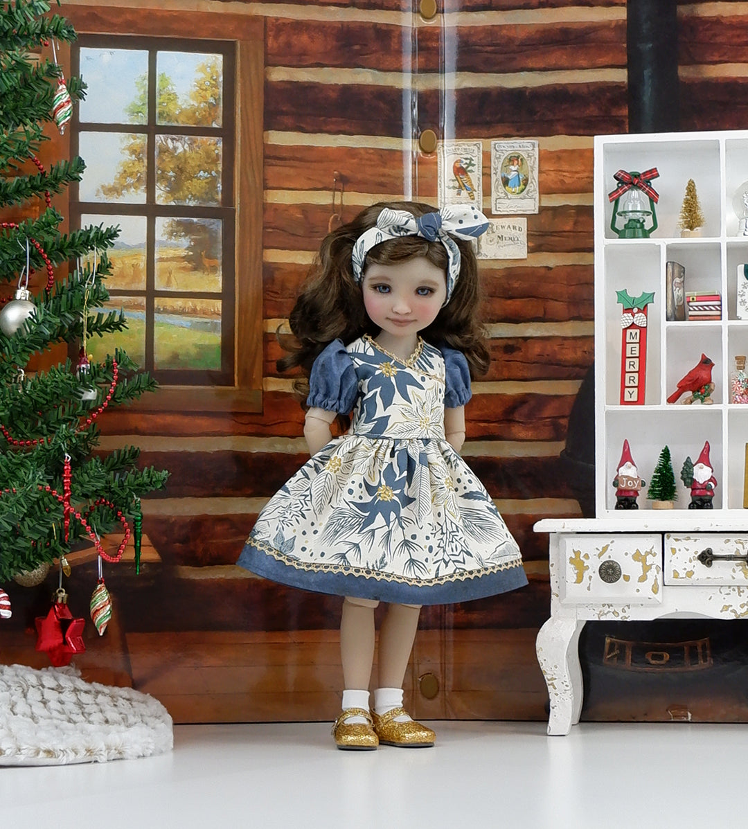 Wintertide Poinsettias - dress with shoes for Ruby Red Fashion Friends doll