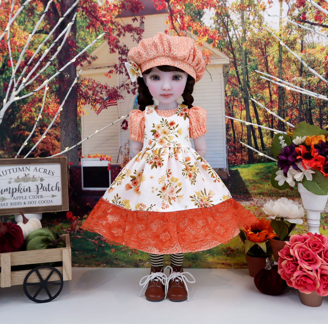 Woodland Flowers - dress & pinafore with hat and boots for Ruby Red Fashion Friends doll