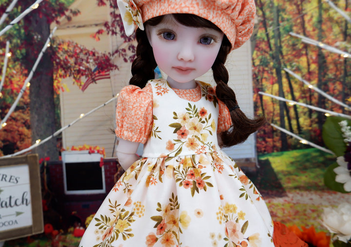 Woodland Flowers - dress & pinafore with hat and boots for Ruby Red Fashion Friends doll