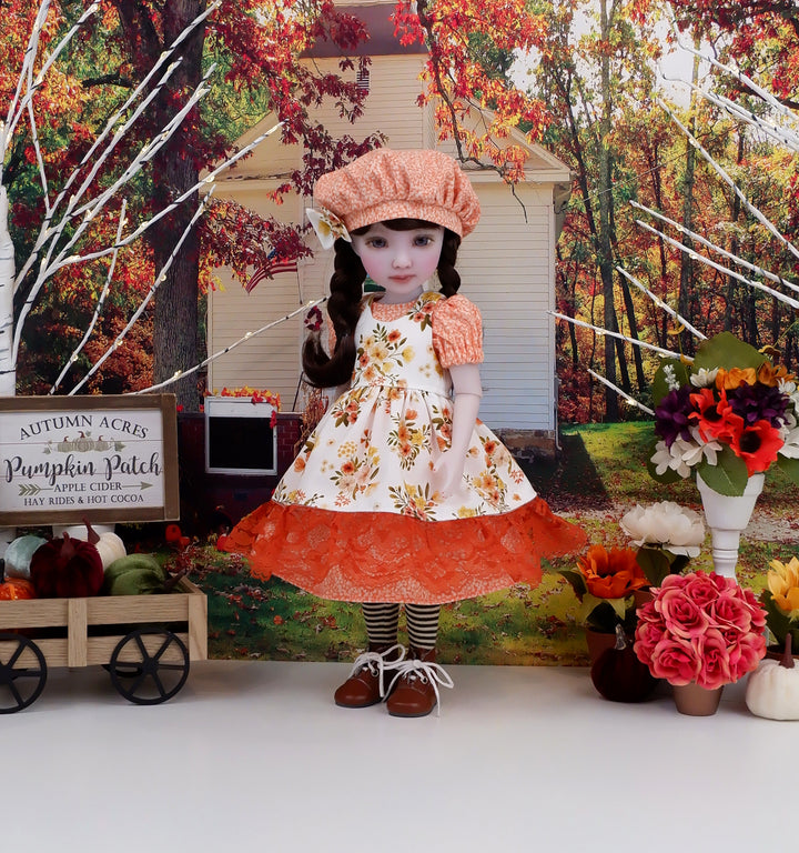 Woodland Flowers - dress & pinafore with hat and boots for Ruby Red Fashion Friends doll