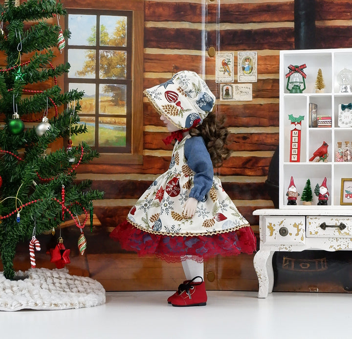 Woodland Ornaments - dress &amp; pinafore with boots for Ruby Red Fashion Friends doll
