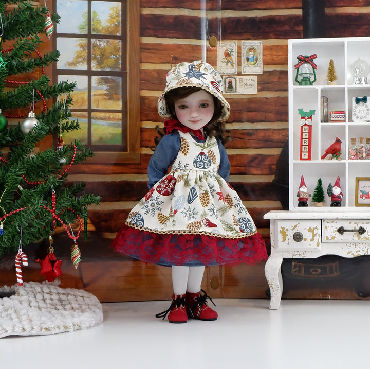 Woodland Ornaments - dress &amp; pinafore with boots for Ruby Red Fashion Friends doll