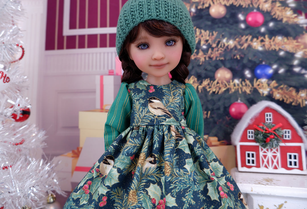 Yuletide Chickadee - dress ensemble with boots for Ruby Red Fashion Friends doll