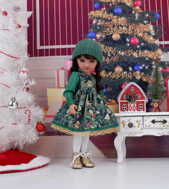 Yuletide Chickadee - dress ensemble with boots for Ruby Red Fashion Friends doll