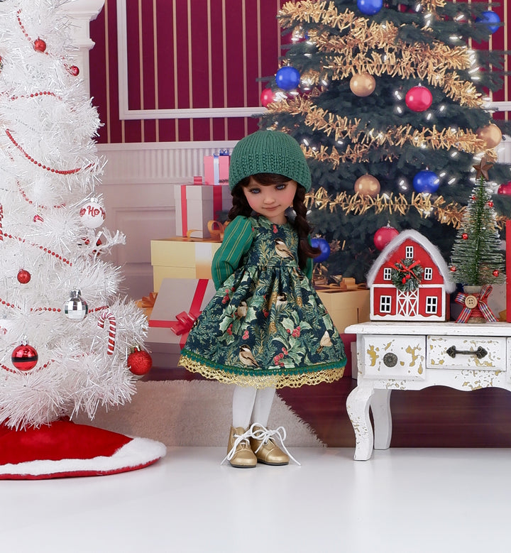 Yuletide Chickadee - dress ensemble with boots for Ruby Red Fashion Friends doll