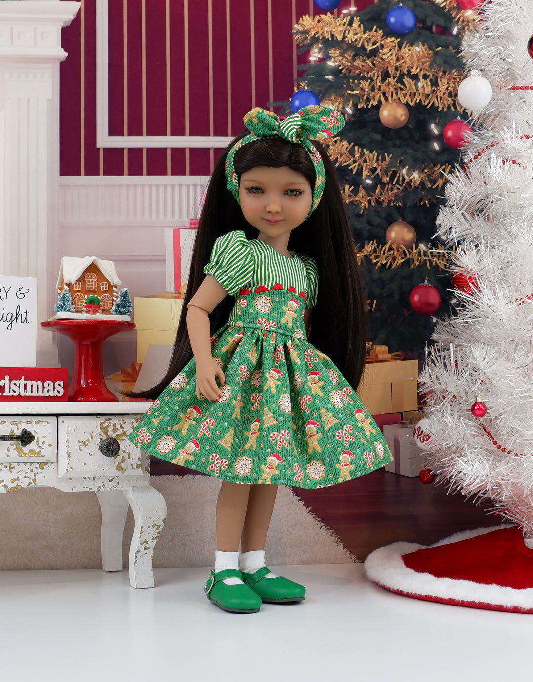 Yuletide Gingerbread - dress with shoes for Ruby Red Fashion Friends doll