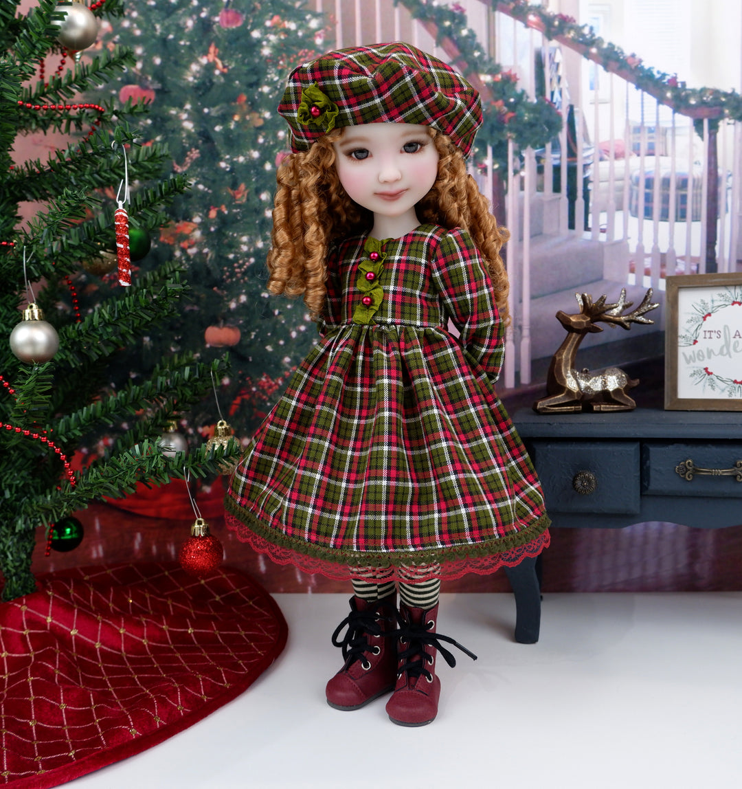 Yuletide Plaid - dress ensemble with boots for Ruby Red Fashion Friends doll