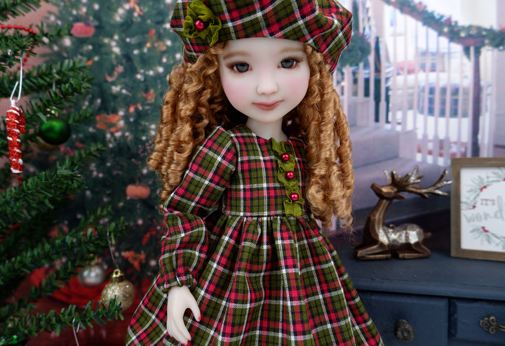 Yuletide Plaid - dress ensemble with boots for Ruby Red Fashion Friends doll