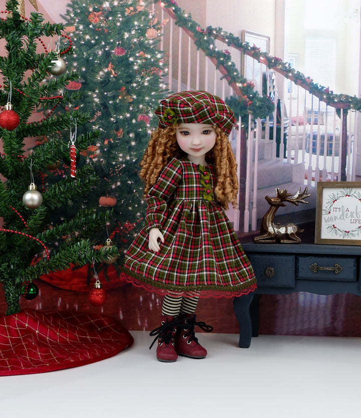 Yuletide Plaid - dress ensemble with boots for Ruby Red Fashion Friends doll