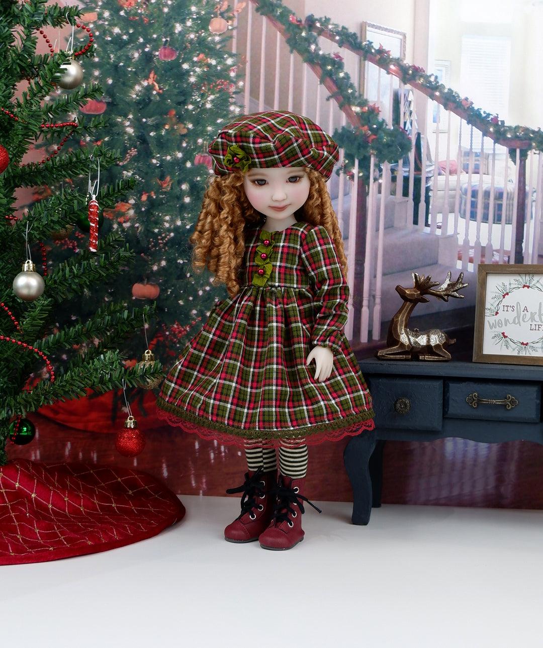 Yuletide Plaid - dress ensemble with boots for Ruby Red Fashion Friends doll