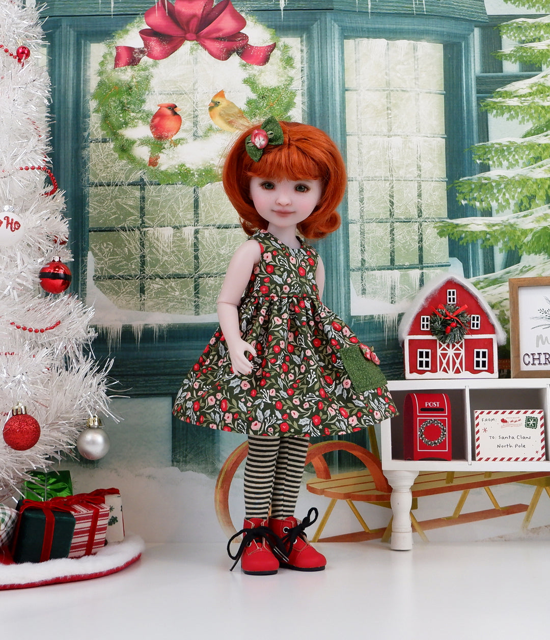 Yuletide Wildflowers - dress with boots for Ruby Red Fashion Friends doll
