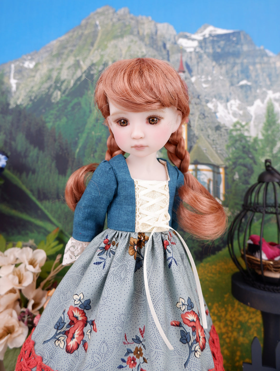 Alpine Autumn - dirndl style ensemble with boots for Ruby Red Fashion Friends doll