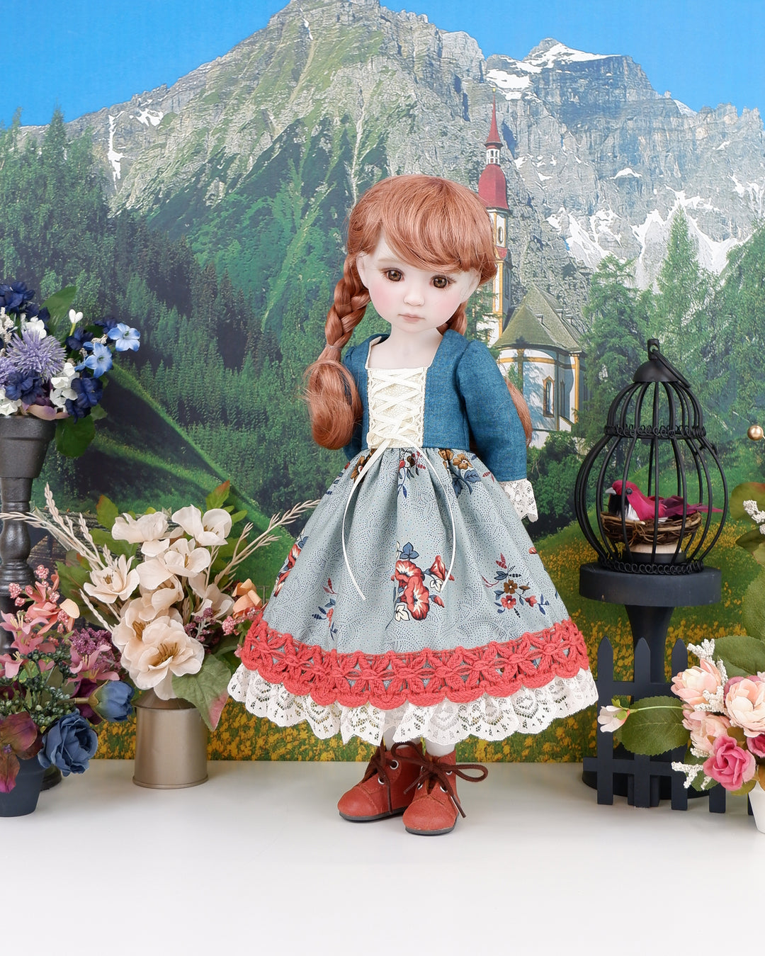Alpine Autumn - dirndl style ensemble with boots for Ruby Red Fashion Friends doll