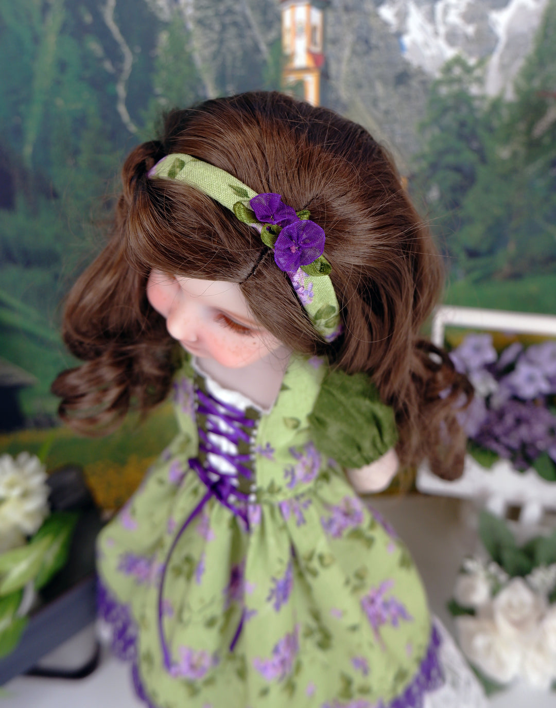 Alpine Lavender - dirndl dress ensemble with boots for Ruby Red Fashion Friends doll