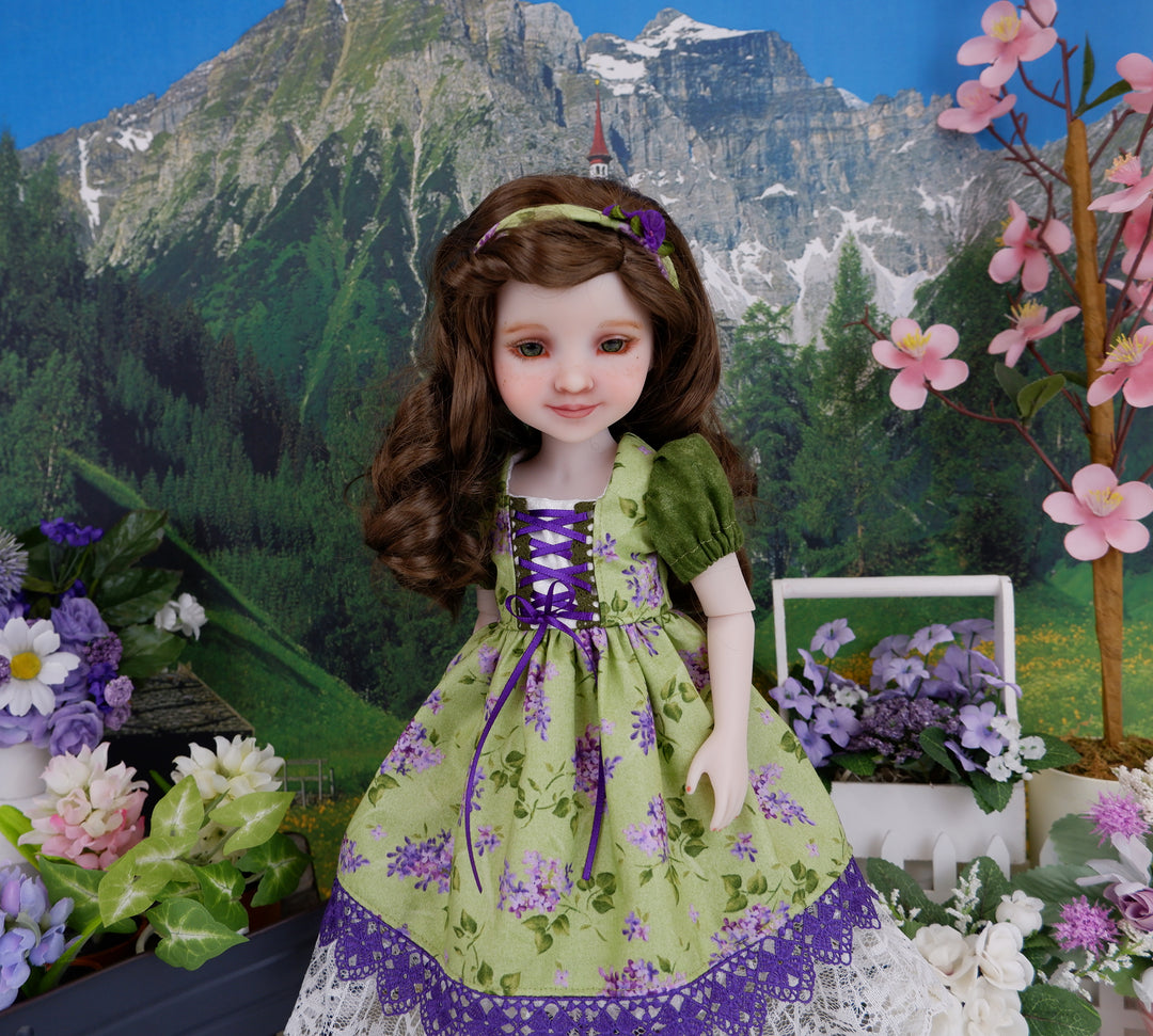 Alpine Lavender - dirndl dress ensemble with boots for Ruby Red Fashion Friends doll