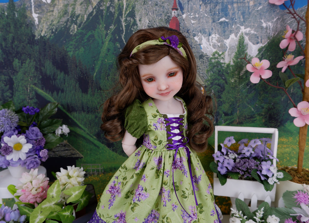 Alpine Lavender - dirndl dress ensemble with boots for Ruby Red Fashion Friends doll