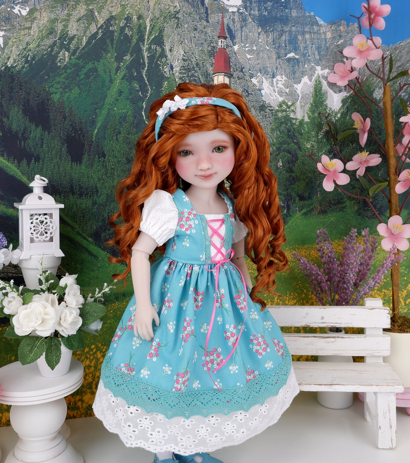 Alpine Posy - dirndl dress ensemble with shoes for Ruby Red Fashion Friends doll