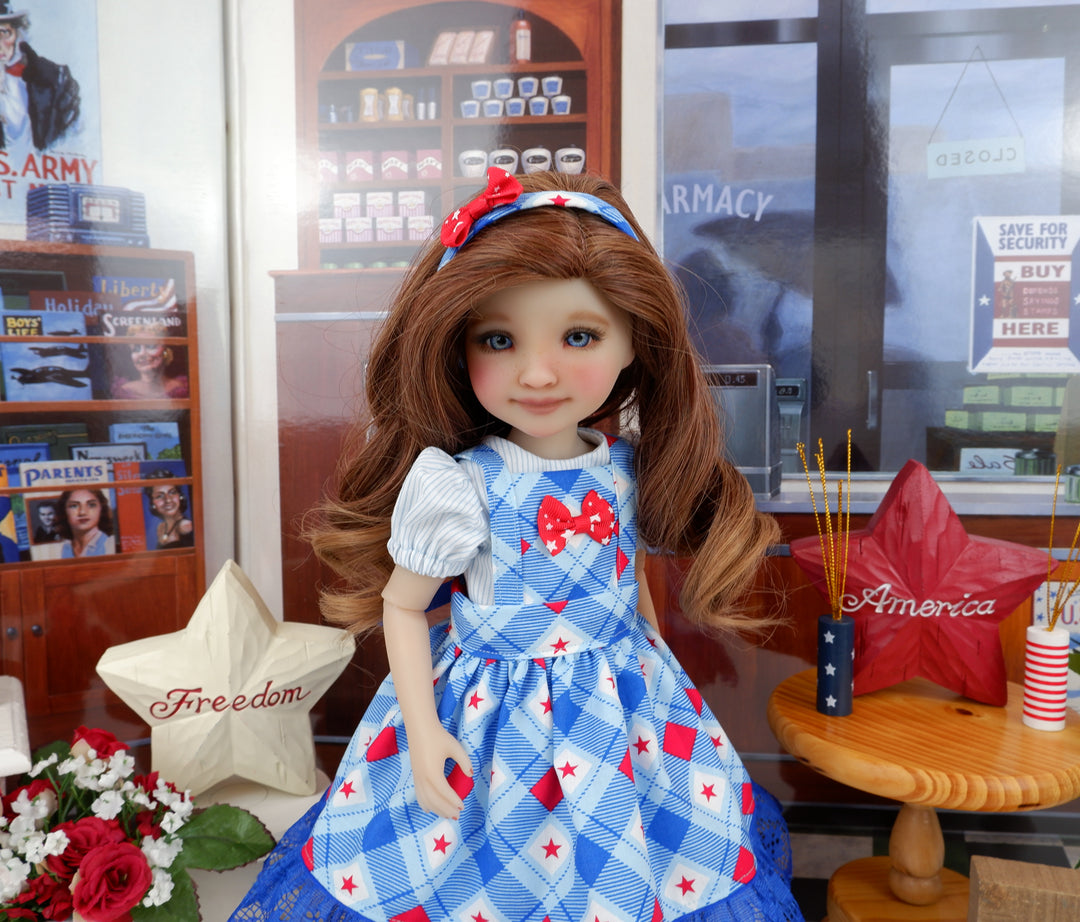 American Plaid - dress & apron with saddle shoes for Ruby Red Fashion Friends doll
