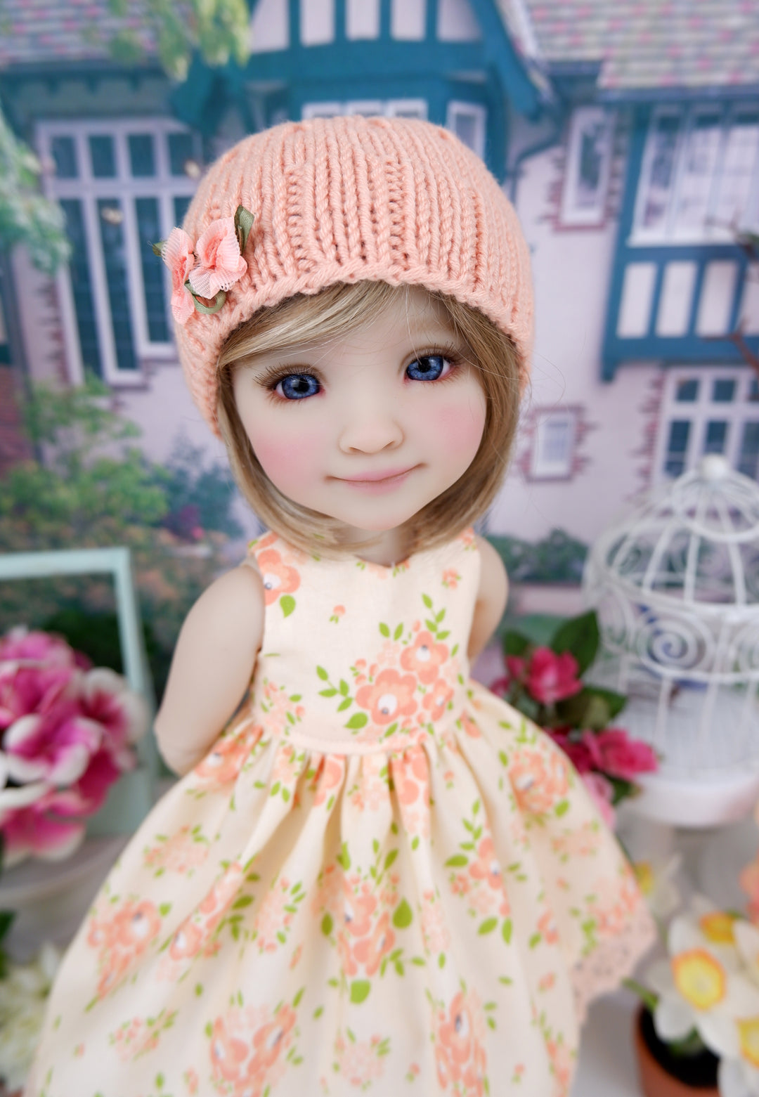 Apricot Floral - dress and sweater set with shoes for Ruby Red Fashion Friends doll