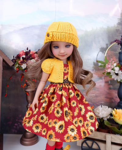 Autumn Sunflowers - dress and sweater set with boots for Ruby Red Fashion Friends doll