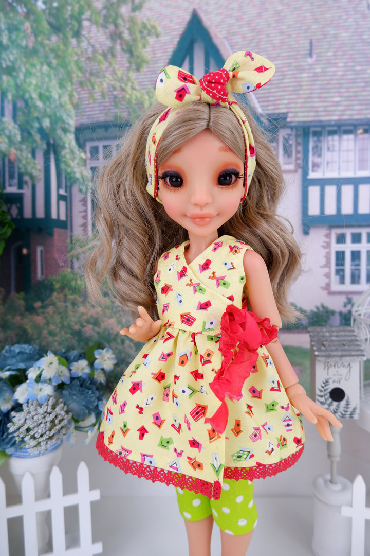 Ava's Birdhouse - wrap top & leggings with tennis shoes for Ava doll
