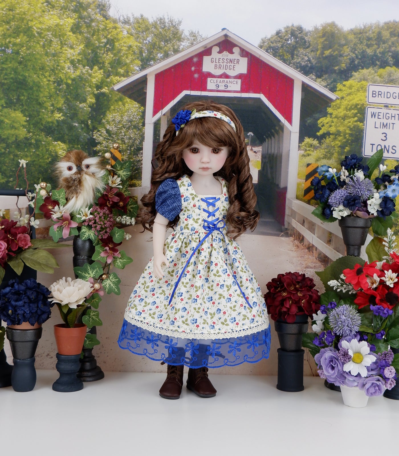 Bavarian Blue Rose - dress ensemble with boots for Ruby Red Fashion Friends doll